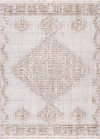 Hauteloom Ampusungan Modern Moroccan Medallion Farmhouse Living Room, Bedroom Area Rug - High Low - High Pile Carpet - Cream, Beige, Brown, Beige - 5'3" x 7'