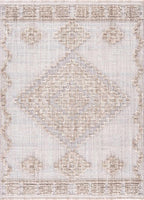 Hauteloom Ampusungan Modern Moroccan Medallion Farmhouse Living Room, Bedroom Area Rug - High Low - High Pile Carpet - Cream, Beige, Brown, Beige - 6'7" x 9'