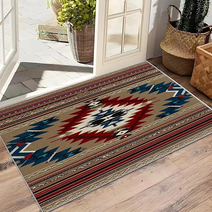 Navajo Large Rug - 7x9 Area Rug - Southwestern Tribal Ethnic Rustic Cabin Rugs for Living Room Non Slip Low Pile Machine Washable Dining Room Rugs, Navajo Carpet Home Decor & Gifts
