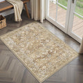 HUGEAR 2x3 Small Rug Machine Washable Area Rug Brown Beige Entryway Rugs Entrance Door Mat Indoor Floral Low Pile Carpet Distressed Throw Rugs Kitchen Bedroom Office Non Slip