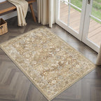 HUGEAR 2x3 Small Rug Machine Washable Area Rug Brown Beige Entryway Rugs Entrance Door Mat Indoor Floral Low Pile Carpet Distressed Throw Rugs Kitchen Bedroom Office Non Slip