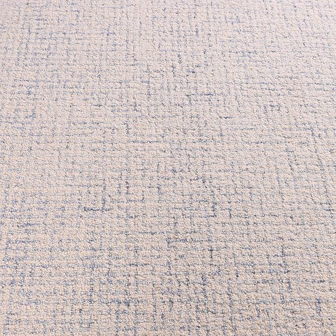 Hand-Tufted 100% Wool Pile Area Rug – Geometric Textured Grid Check Pattern – Thick and Durable Floor Carpet for Bedroom, Living Room, Kids Room, and Dining Area (Ivory Blue, 2.6' x 12')
