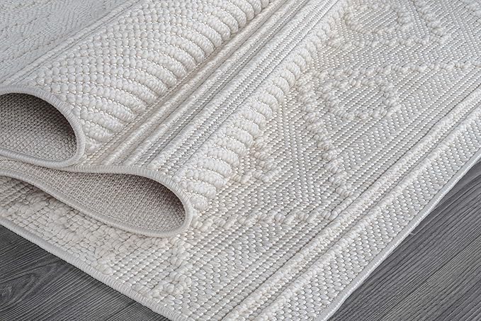 Beverly Rug Micro Loop Area Rug White 6x9 Modern Luxury Soft Boho Geometric Durable Indoor Area Rugs for Living Dining Room Office Stain Resistant Non Shedding Casual Indoor Carpet White 6 x 9