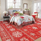 Christmas Area Rug 8x10 Living Room Rugs, Machine Washable Boho Christmas Tree Snowflake Rug Non-Slip Soft Low Pile Holiday Indoor Rugs for Bedroom Kitchen Dining Room Office(Xmas Red, 8'x10')