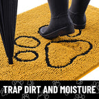 Smiry Dog Door Mat for Muddy Paws, Absorbent Dirt Trapper Non Slip Quick Dry Washable Chenille Mat for Mud Dogs, Entry Rug for Indoor and Outdoor (30x20 Inches, Golden Yellow and Black)