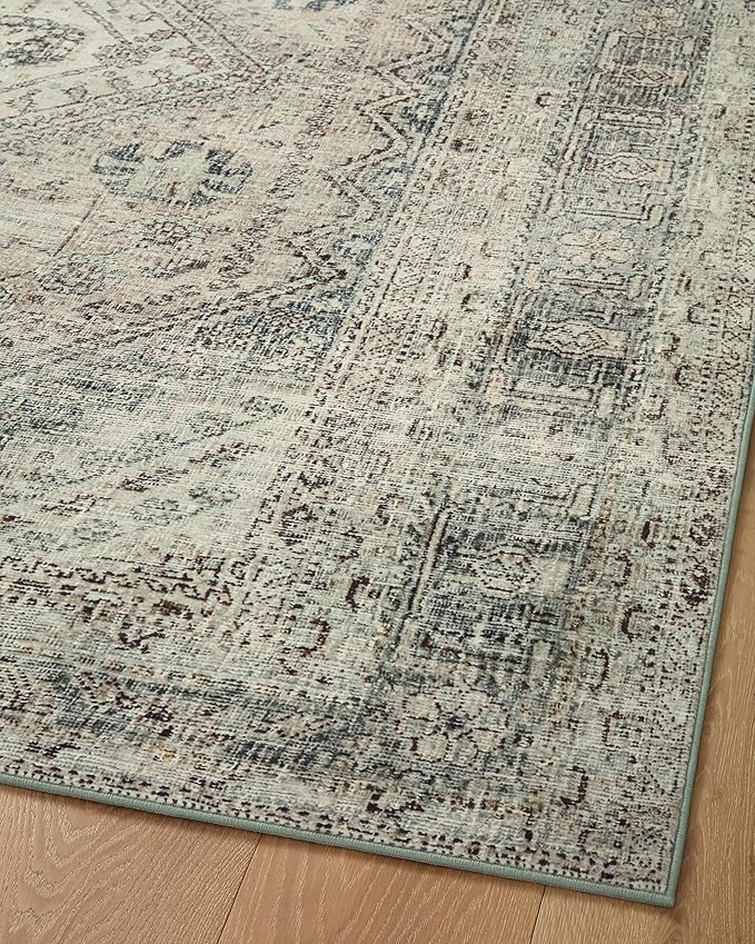 Loloi Magnolia Home by Joanna Gaines Sinclair Collection SIN-04 Natural/Sage 7'-6" x 9'-6", .25" Pile Height, Machine Washable, Area Rug