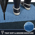 PURRUGS Dirt Trapping Door Mat 24" x 60", Non-Slip/Skid Machine Washable Entryway Rug, Shoes Scraper, Throw Rug, Super Absorbent Area Rug for Muddy Wet Shoes and Paws, Light Blue & Navy