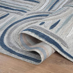 CAMILSON Indoor Outdoor Rug, Blue 8x10 Geometric Arch Striped Area Rugs for Patio and Home Areas, Easy-Cleaning Non-Shedding Living Room, Garden and Deck Washable Outside Carpet (8 x 10)