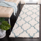 SAFAVIEH Dallas Shag Collection Runner Rug - 2'3" x 12', Ivory & Light Blue, Trellis Design, Non-Shedding & Easy Care, 1.5-inch Thick Ideal for High Traffic Areas in Living Room, Bedroom (SGD257J)