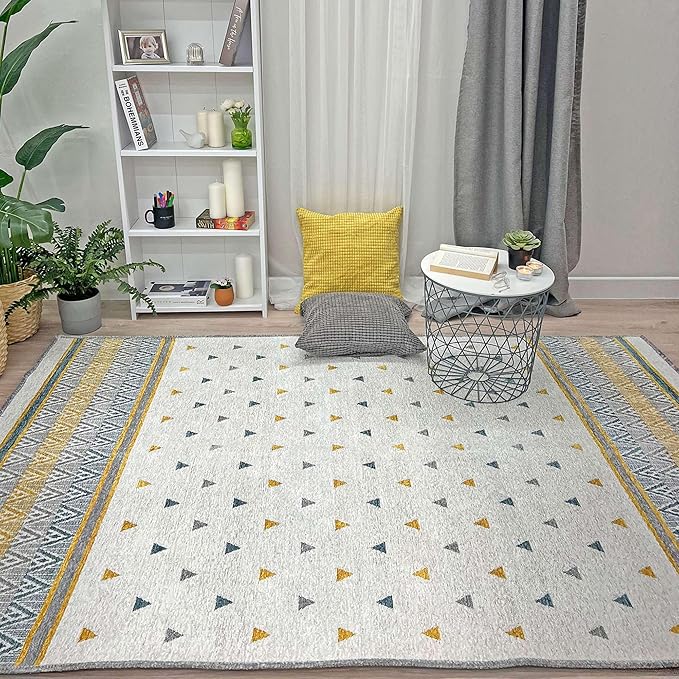 Alfa Rich 3x10 Gold Gray Off White Washable Area Rugs for Living Room Hallway Kitchen Decor Runner