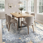 7x9 Area Rug Living Room Rugs - Washable Neutral Modern Abstract Soft Thin Rug Indoor Floor No Slip Rug Carpet for Bedroom Under Dining Table Home Office Decor - Blue/Light Brown