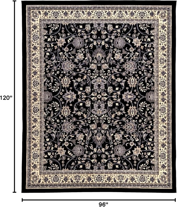Rugs.com Yasmin Collection Rug – 8' x 10' Black Medium Rug Perfect for Living Rooms, Large Dining Rooms, Open Floorplans
