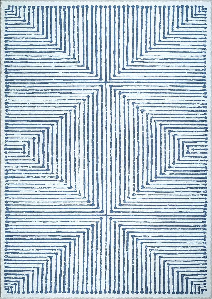 Bloom Rugs Washable Non-Slip 9' x 12' Rug - Blue/Ivory Striped Area Rug for Living Room, Bedroom, Dining Room, and Kitchen - Exact Size: 9' x 12'