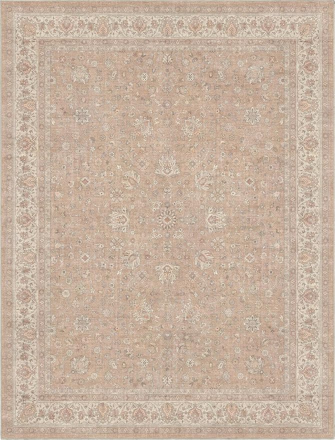 Well Woven Asha Rome Beige Cream 7'7" x 9'10" Area Rug - Oriental Floral Pattern, Easy Clean, Floor-Friendly Backing - for Living Room, Bedroom, and Dining Room