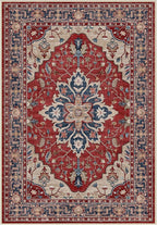 Area Rugs 3'x5' Washable Non-Slip, Floral Vintage Distress Print Pattern Medallion Carpet for Living Room Bedroom Dining Room, Red Blue