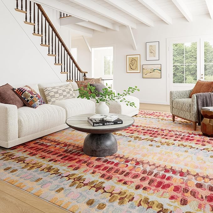 Dash & Albert Paint Chip Pastel Machine Washable Rug, 8.5 X 11.5 Feet, Multicolored Geometric Pattern