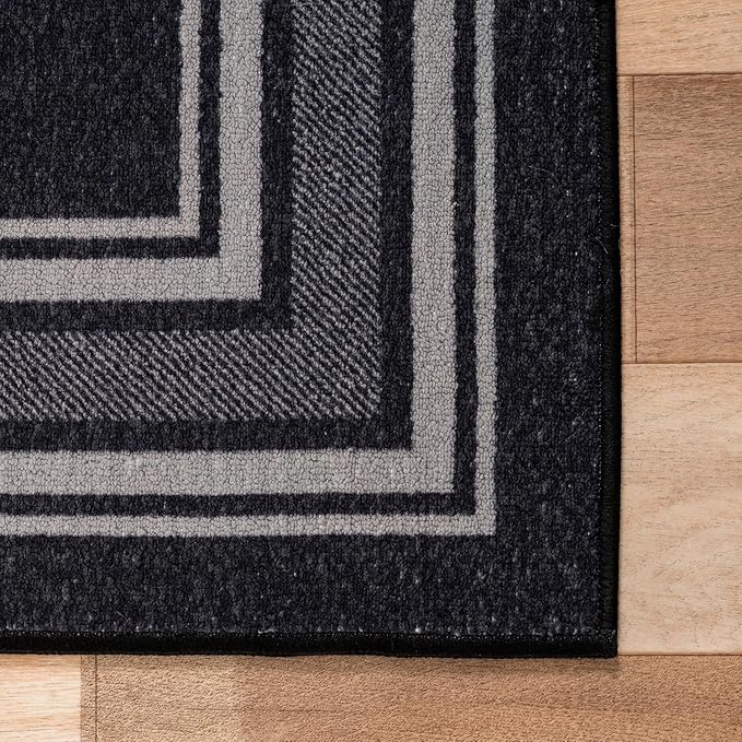 Beverly Rug Non Slip Area Rugs 8x10 Modern Bordered Non Skid Rubber Backing Soft Area Rug for Living Dining Room Easy to Clean Non Shedding Kitchen Bedroom Indoor Carpet 8 x 10 Black