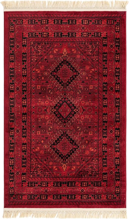 Unique Loom Tekke Collection Area Rug - Sheibani (3' 3" x 5' 3" Rectangle, Red/ Black)