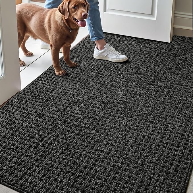 LUMI Washable Door Mat Indoor Entrance 36x60, Dirt Trapper Front Door Mats with Absorbent Interior and Non-Slip Rubber Backing, Entryway Doormat, Grey