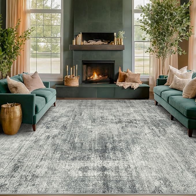 5x8 Large Entryway Rug Washable - Dark Blue and Gray Rug for Mudroom, Foyer, Hall, Living Room, Washable Low Pile Stain Resistent Slate Blue Décor