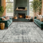 5x8 Large Entryway Rug Washable - Dark Blue and Gray Rug for Mudroom, Foyer, Hall, Living Room, Washable Low Pile Stain Resistent Slate Blue Décor