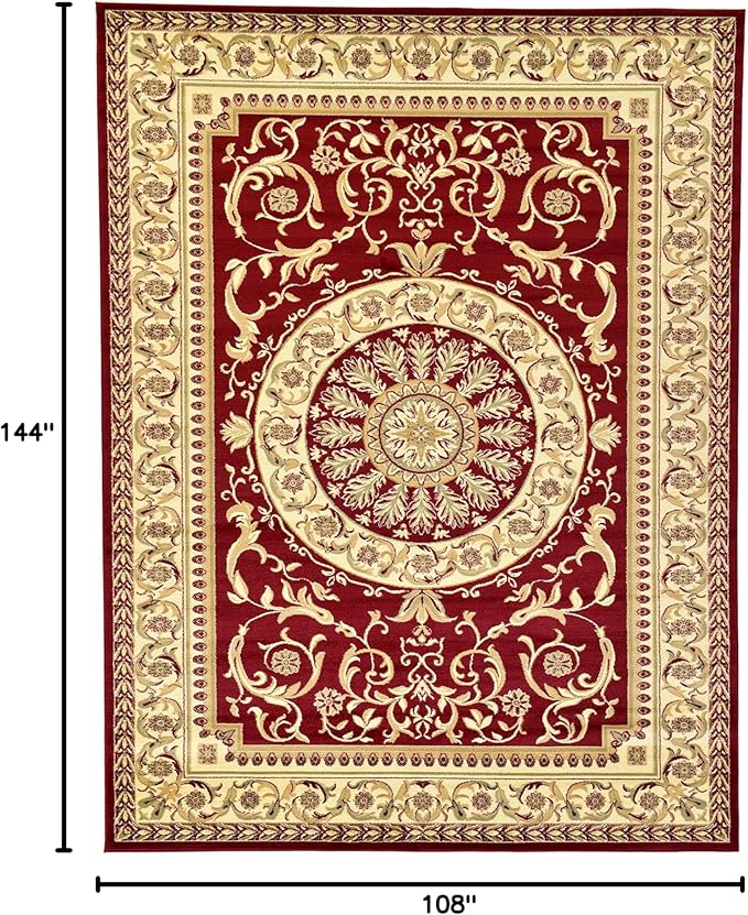 Unique Loom Versailles Collection Traditional Classic Medallion Floral Motif Area Rug (9' 0 x 12' 0 Rectangular, Burgundy/ Ivory)
