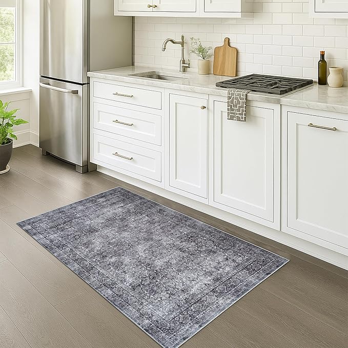 Fame Rugs Turkish Rug. Washable Vintage Oriental Antique Inspired Traditional Doormat Small Modern Area Rugs Luxury Entryway Entry Bedroom Bathroom Kitchen (396NN, 2'5 x 5')