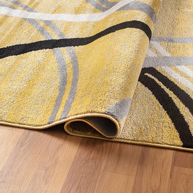 Rugshop Wavy Circles Design Area Rug, Fade-Resistant Carpet for Living Room, Dining Room, or Bedroom,Grand Room,Open Spaces Yellow, 10' x 14'