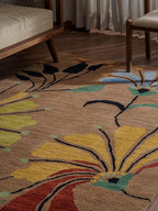 Rugsotic Carpets Hand Tufted Wool ECO-Friendly Area Rugs - 4'x6', Rectangle Shape, Camel, Floral Modern Design, High Pile Thick Handmade Anti Skid Area Rugs for Living Room, Bed Room (K00219)