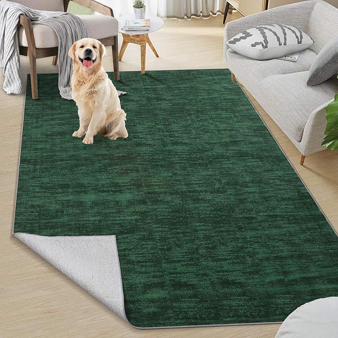 RUGSREAL 3x5 Bedroom Area Rug Christmas Green Rug Xmas Solid Color Area Rugs Washable Area Rug Modern Contemporary Non-Slip Throw Indoor Carpet for Living Room Bedroom Kids Room, Dark Green