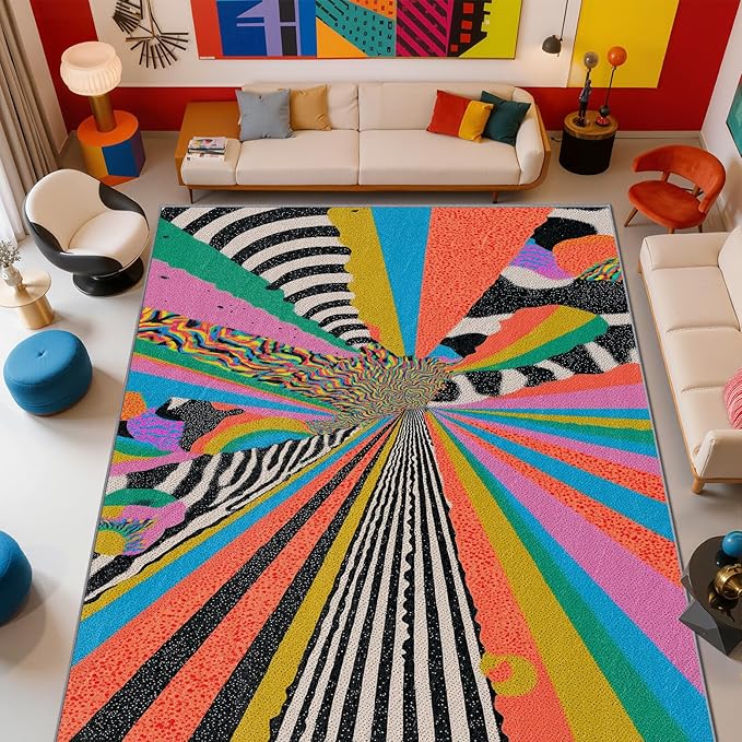 Graffiti Rugs for Bedroom - Colorful Abstract Street Art Area Rug 5x8, Hippie Aesthetic Funky High Traffic Anti Slip Carpets Home Decor #C086