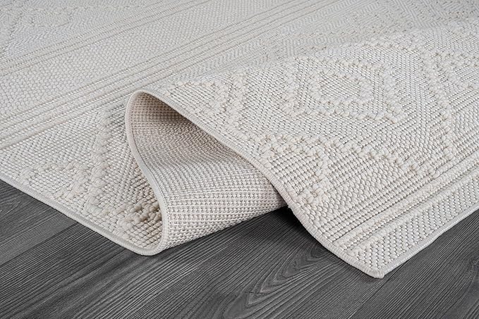 Beverly Rug Micro Loop Area Rug White 6x9 Modern Luxury Soft Boho Geometric Durable Indoor Area Rugs for Living Dining Room Office Stain Resistant Non Shedding Casual Indoor Carpet White 6 x 9