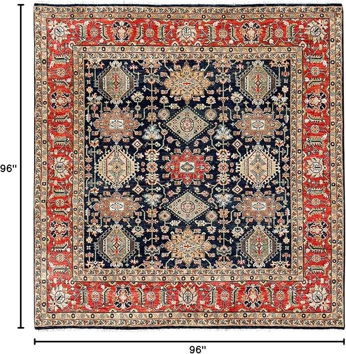 Black Vegetable Dyes Wool Soft Pile Karjihooz Design with All Over Pattern Hand Knotted Square Oriental Rug (8'x8')