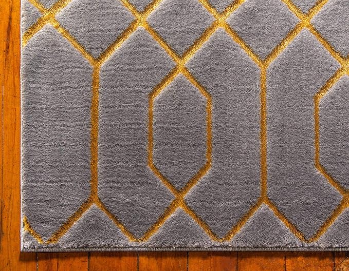 Unique Loom Glam Collection Area Rug - Trellis (10'x 13' Rectangle, Gray Gold/ Gold)
