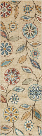Maples Rugs Reggie Floral Runner Rug - Made in USA - Washable, Non Slip Indoor Carpet for Kitchen, Hallway, and Laundry Room, 2'6" x 8', Beige