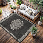 CAMILSON Outdoor Rug 6x9 Medallion Darkgray Modern Area Rugs for Indoor and Outdoor Patios Kitchen and Hallway Mats Washable Porch Deck Outside Carpet (Medallion Darkgray 6 x 9)