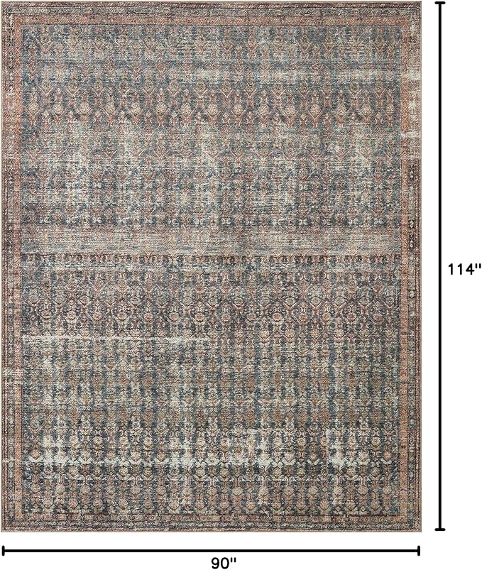 Loloi Amber Lewis Billie Collection, Ocean & Brick 7'-6" x 9'-6" Area Rug – Antique & Distressed Accent Rugs for Living Room, Bedroom, Entryway & Hallway, No Shed High Traffic Area Home Decor Rug