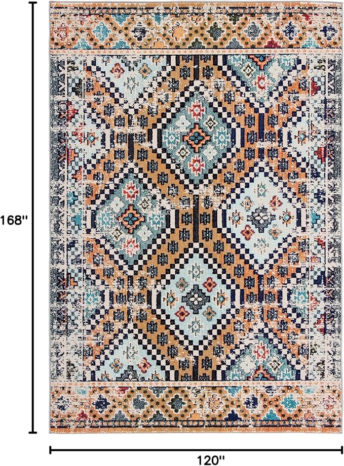 SAFAVIEH Madison Collection Area Rug - 10' x 14', Orange & Beige, Boho Diamond Distressed Design, Non-Shedding & Easy Care, Ideal for High Traffic Areas in Living Room, Bedroom (MAD418P)