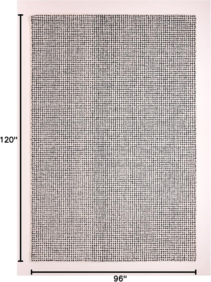 Hand-Tufted 100% Wool Pile Area Rug – Geometric Textured Grid Check Pattern – Thick and Durable Floor Carpet for Bedroom, Living Room, Kids Room, and Dining Area (Charcoal Gray, 4' x 6')