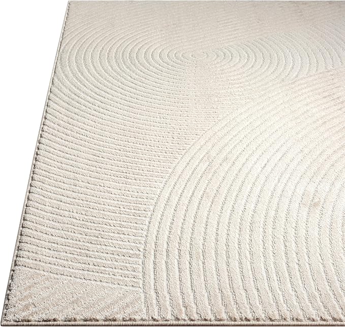 Abani Neutral Beige Area Rug 4' x 6' for Living Room, Bedroom - Zen Reiki Circles Pattern - Durable & Easy to Clean