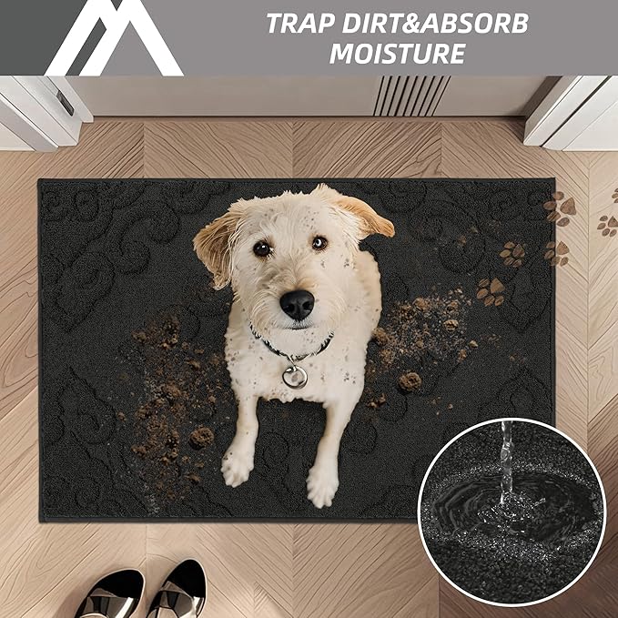 COSY HOMEER Door Mat 32”x48”,Absorbent Dirt Trapper Entryway Rugs,Non-Slip Welcome Mat,Washable Entry Rugs,Low Pile Doormat for Front Back Door,Wet Shoes & Paws,Black