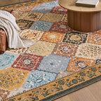 Phantoscope Washable Area Rug 4'x6' Non-Slip, Vintage Boho Rugs for Living Room, Bedroom, Dining Room, Distressed Moroccan Mosaic Diamond Pattern, Low-Pile Foldable Floor Carpet, Terracotta/Rust