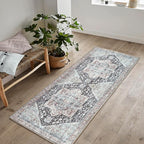 Bloom Rugs Washable Non-Slip 12 ft Runner - Charcoal/Brown Traditional Medallion Runner for Entryway, Hallway, Bathroom, and Kitchen - Exact Size: 2.5' x 12'