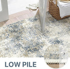 Bavni 8x10 Area Rugs Machine Washable Rug for Living Room, Modern Printed Rug Indoor Soft Area Rug for Bedroom Dining Room, Ultra-Thin Low Pile Carpet with Non Slip Rubber Backing, Gray Beige Blue