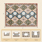 EnHomee Area Rugs 5x7, Soft Washable Rugs for Living Room Bedroom, Boho Non Slip Low Pile Stain Resistant Washable Rug Large Carpet for Dining Room,Easy to Clean Living Room Rug, Red & Green