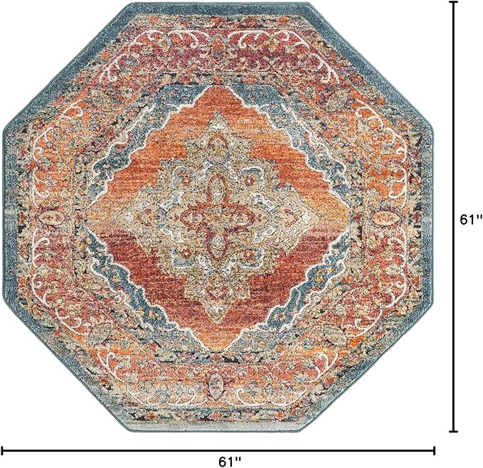 Unique Loom Isabella Collection Area Rug - Rossellini (5' 1" Octagon, Rust Red/ Beige)