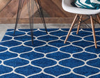 Rugs.com Lattice Frieze Collection Rug – 9' x 12' Navy Blue Medium Rug Perfect for Living Rooms, Large Dining Rooms, Open Floorplans
