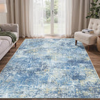 Bavni 6x9 Area Rugs Machine Washable Rug for Living Room, Modern Printed Rug Indoor Soft Area Rug for Bedroom Dining Room, Ultra-Thin Low Pile Carpet with Non Slip Rubber Backing, Denim Blue