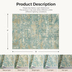 WITSHOCK Living Room Area Rugs 9x12：Modern Abstract Machine Washable Large Rug for Bedroom Dining Room Non-Slip Stain Resistant Home Office Decor,Teal Brown