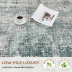 8x10 Area Rug Living Room Rugs - Washable Neutral Modern Abstract Soft Thin Large Rug Indoor Floor No Slip Rug Carpet for Bedroom Under Dining Table Home Office Decor - Green/Grey